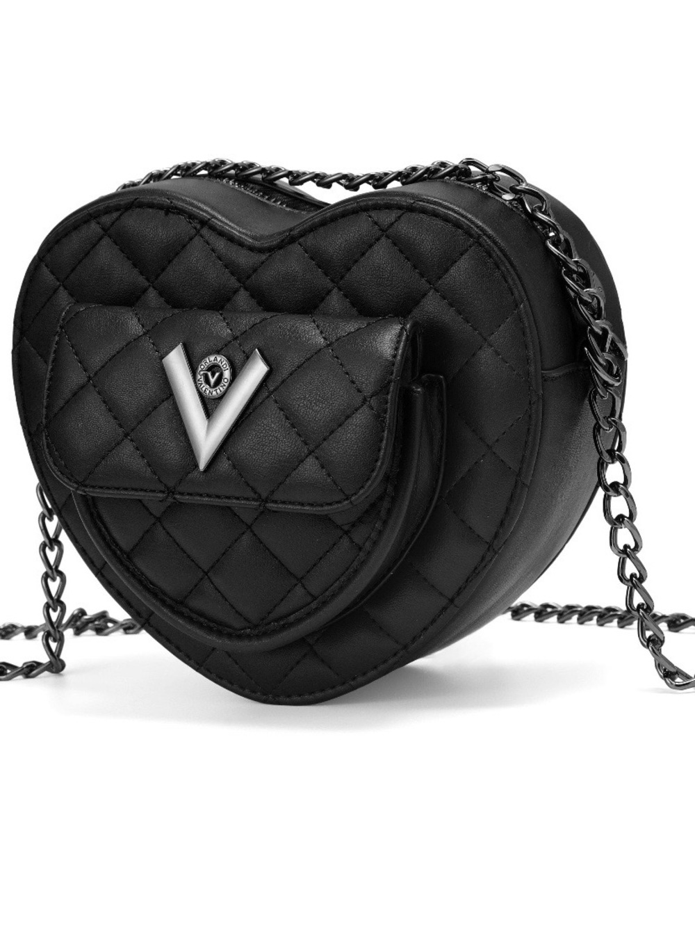 Valentino Orlandi Quilted Heart Crossbody Bag - Black